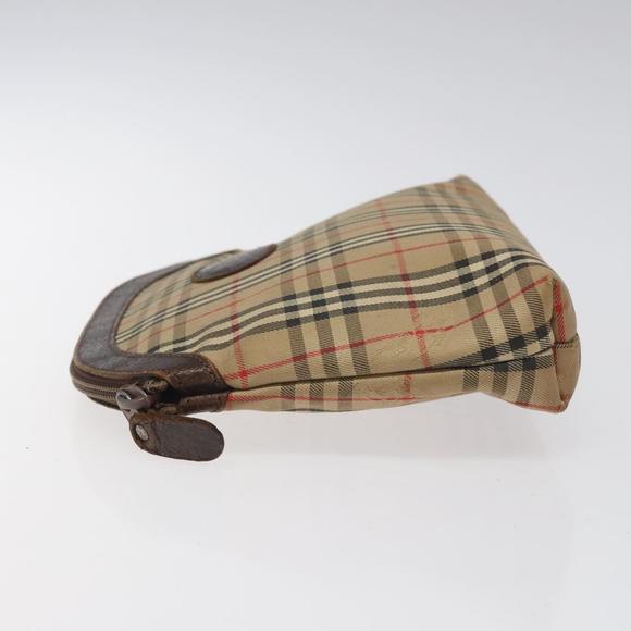 Burberrys Nova Check Clutch Bag Canvas Beige Silver Auth 116056